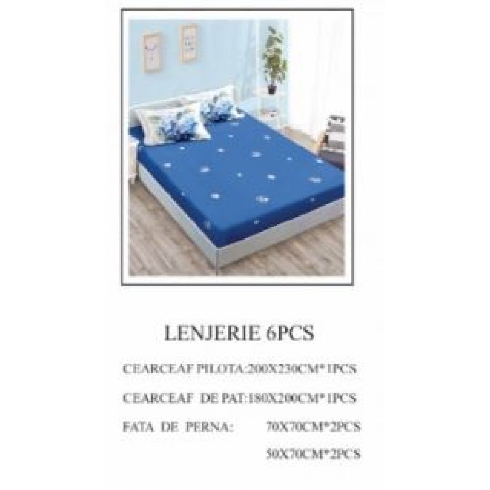Lenjerie de pat Bumbac Finet 6 piese cu elastic LT-70