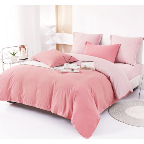 Lenjerie Pat Dublu din Finet 6 Piese, Uni, Bicolor, Roz Închis/Roz Deschis, E-12