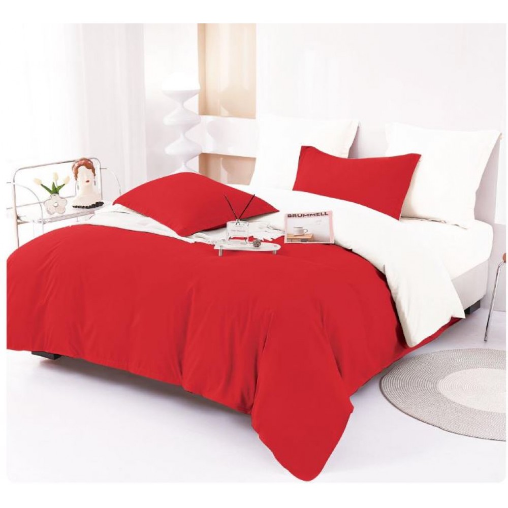 Lenjerie Pat Dublu din Finet 6 Piese, Uni, Bicolor, Roșu/Alb, E-16