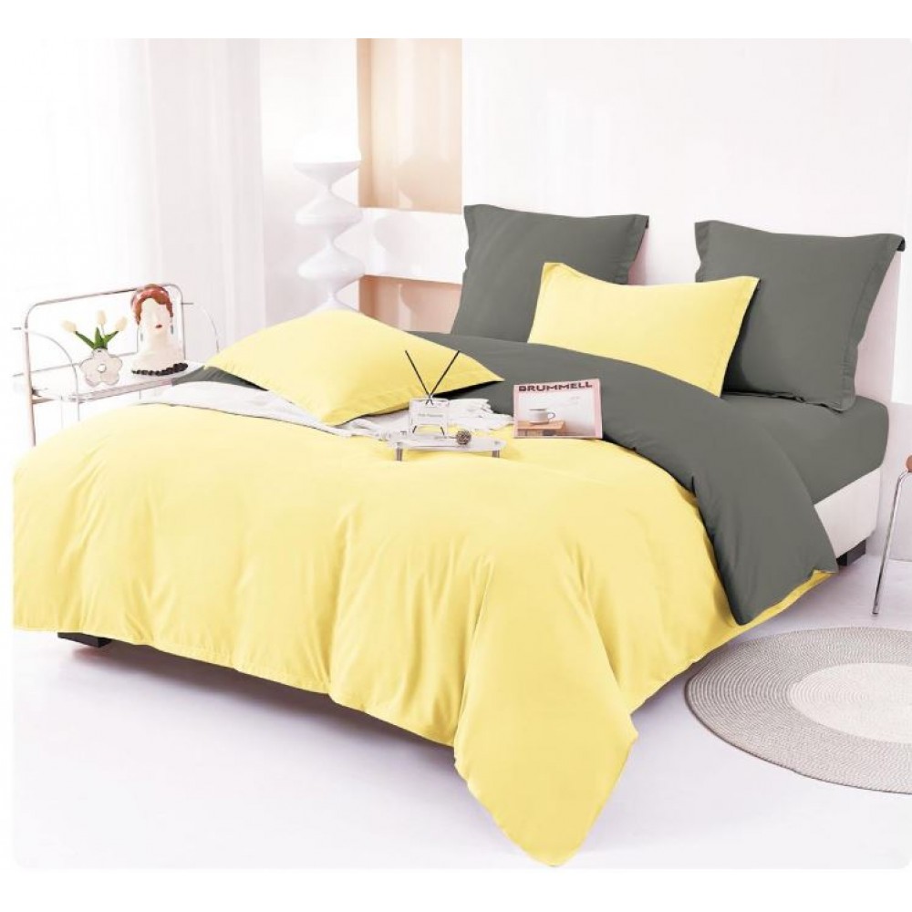 Lenjerie Pat Dublu din Finet 6 Piese, Uni, Bicolor, Galben/Gri, E-9