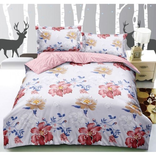 Lenjerie de Pat Dublu, 4 Piese, Cearceaf cu Elastic, Bumbac Finet, SB-16