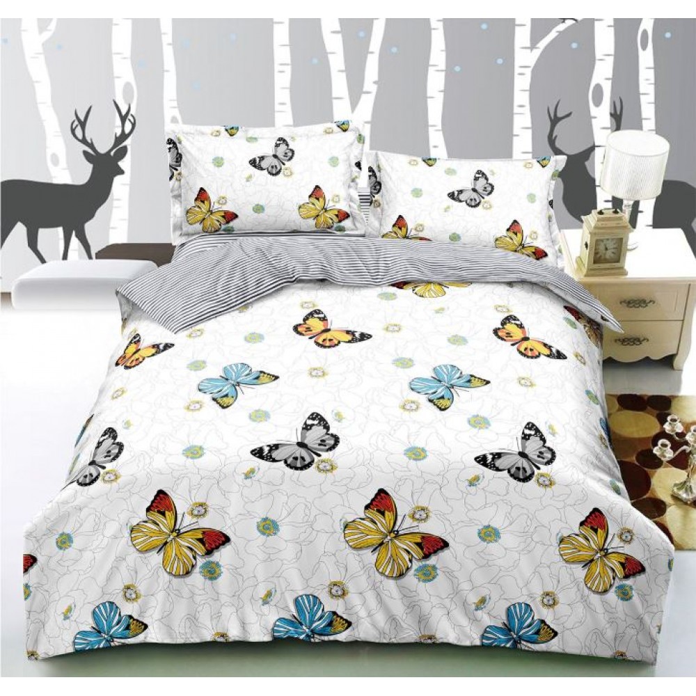 Lenjerie de Pat Dublu, 4 Piese, Cearceaf cu Elastic, Bumbac Finet, SB-17