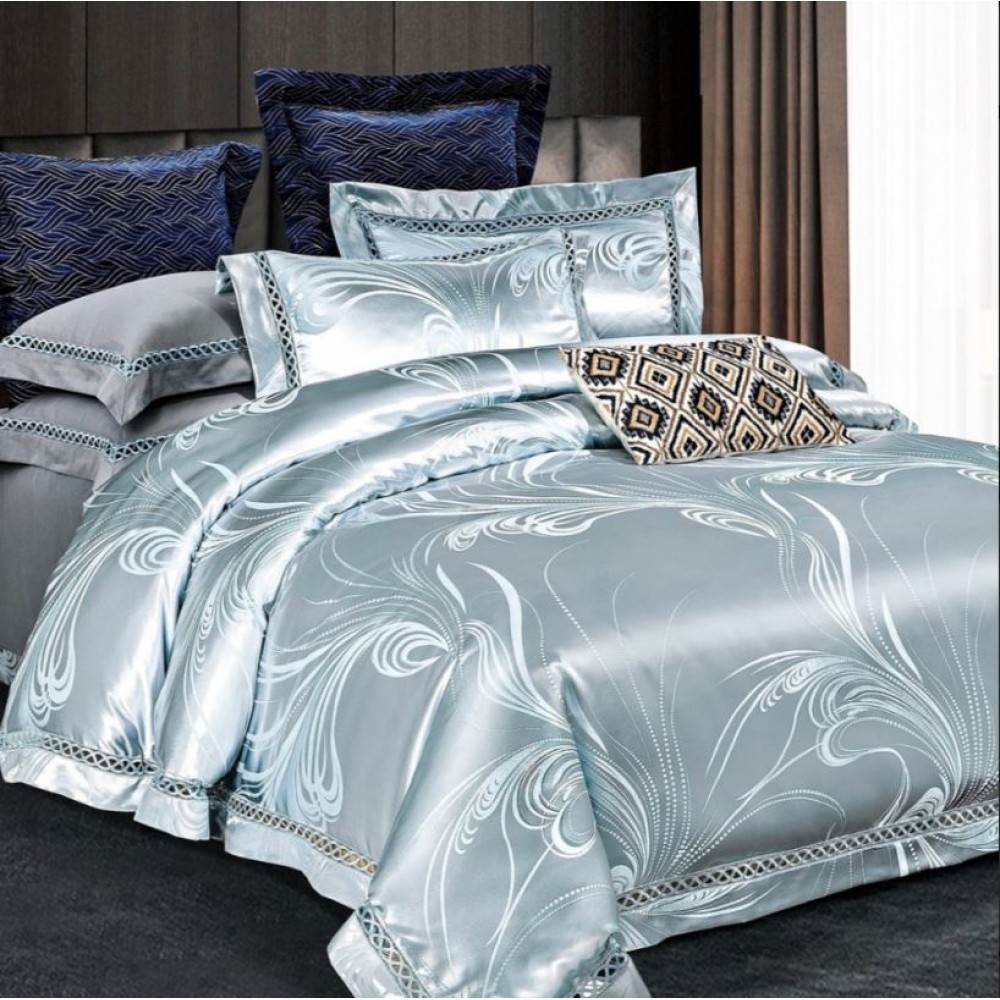 Lenjerie de pat de lux Jacquard, cu imprimeuri, 6 piese, Calitate Superioară,Luciu Elegant, 240x250cm, T-13