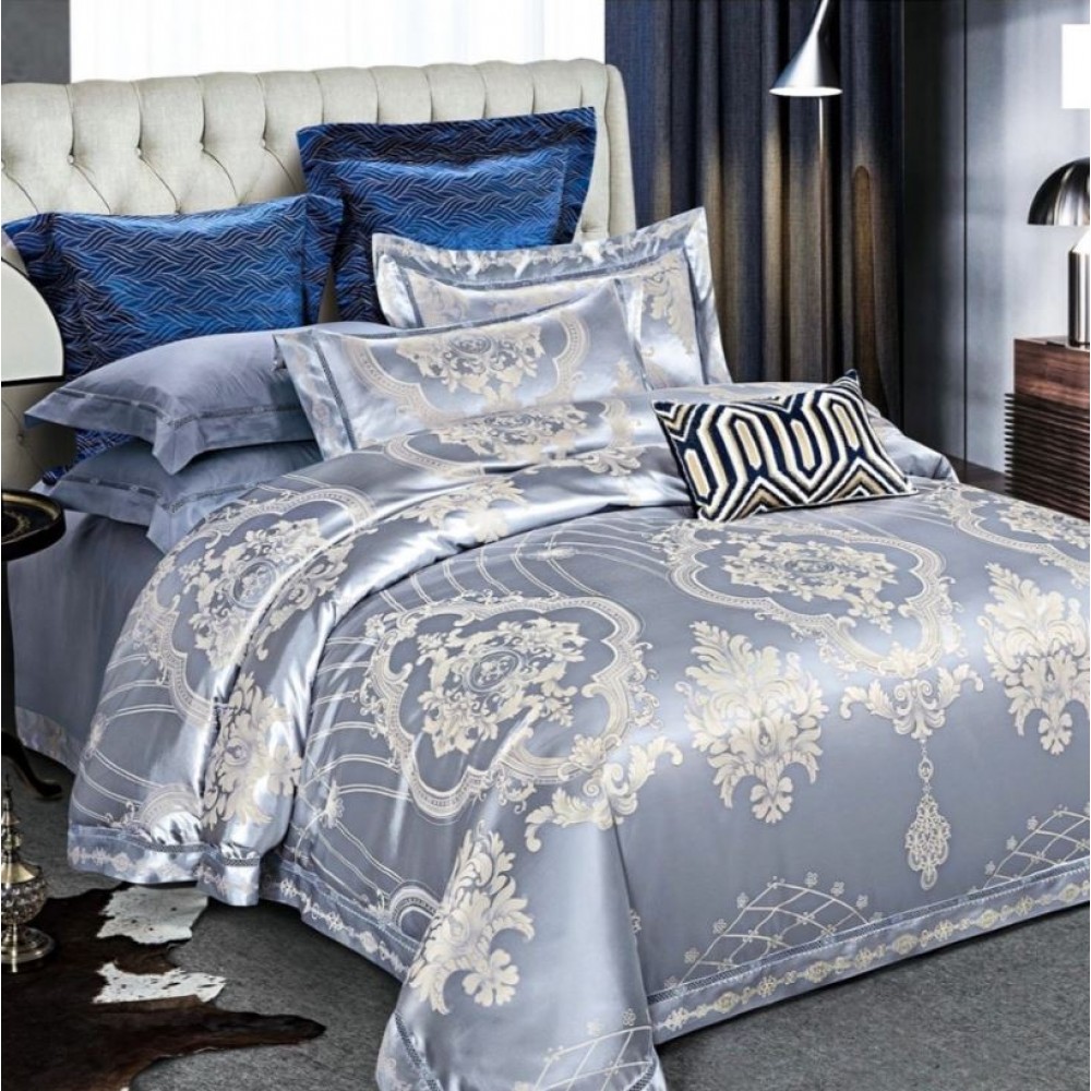Lenjerie de pat de lux Jacquard, cu imprimeuri, 6 piese, Calitate Superioară,Luciu Elegant, 240x250cm, T-12