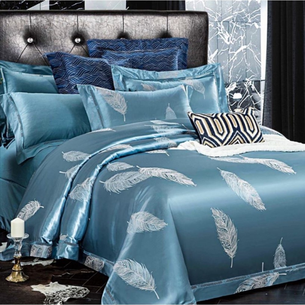 Lenjerie de pat de lux Jacquard, cu imprimeuri, 6 piese, Calitate Superioară,Luciu Elegant, 240x250cm, T-11
