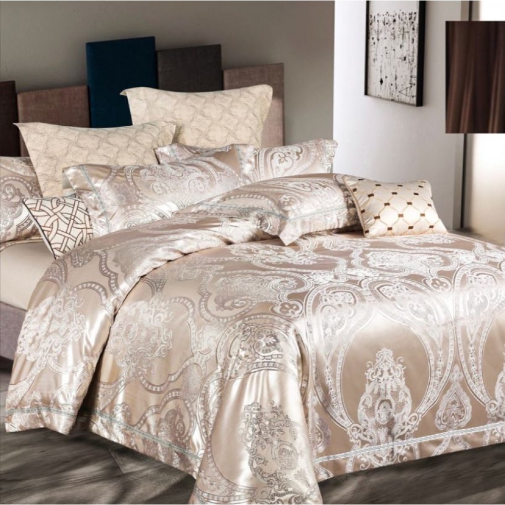 Lenjerie de pat de lux Jacquard, cu imprimeuri, 6 piese, Calitate Superioară,Luciu Elegant, 240x250cm, T-10