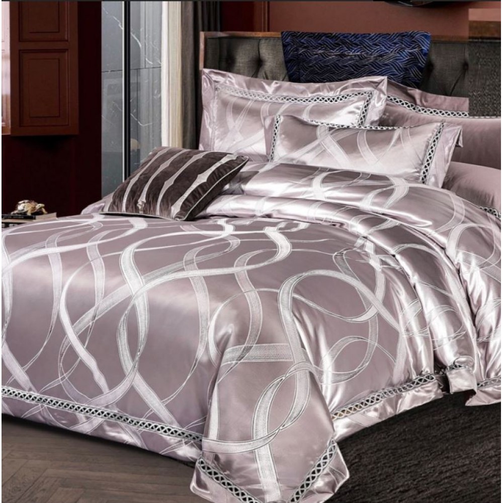 Lenjerie de pat de lux Jacquard, cu imprimeuri, 6 piese, Calitate Superioară,Luciu Elegant, 240x250cm, T-9