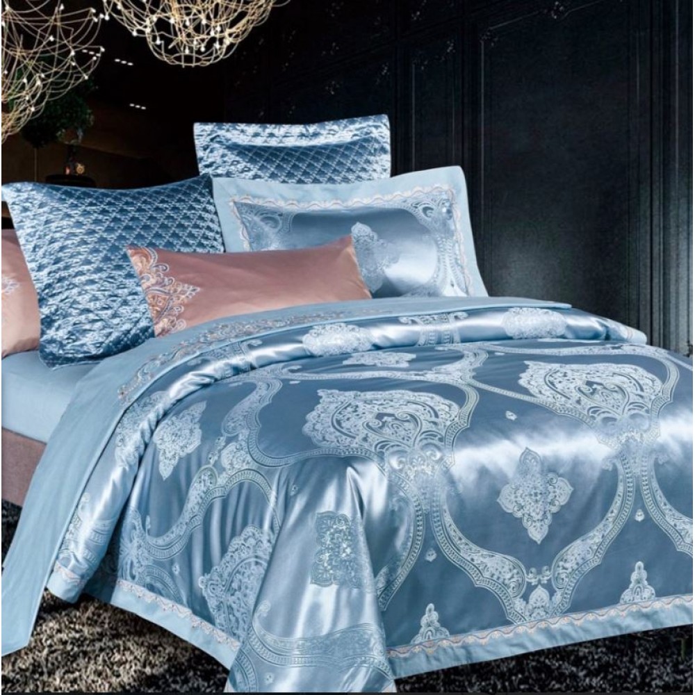 Lenjerie de pat de lux Jacquard, cu imprimeuri, 6 piese, Calitate Superioară,Luciu Elegant, 240x250cm, T-7