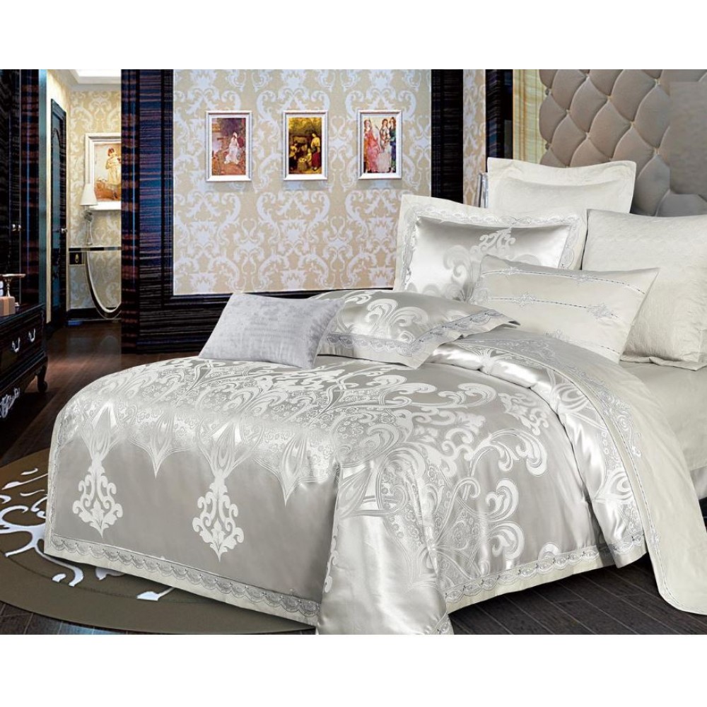 Lenjerie de pat de lux Jacquard, cu imprimeuri, 6 piese, Calitate Superioară,Luciu Elegant, 240x250cm, T-6