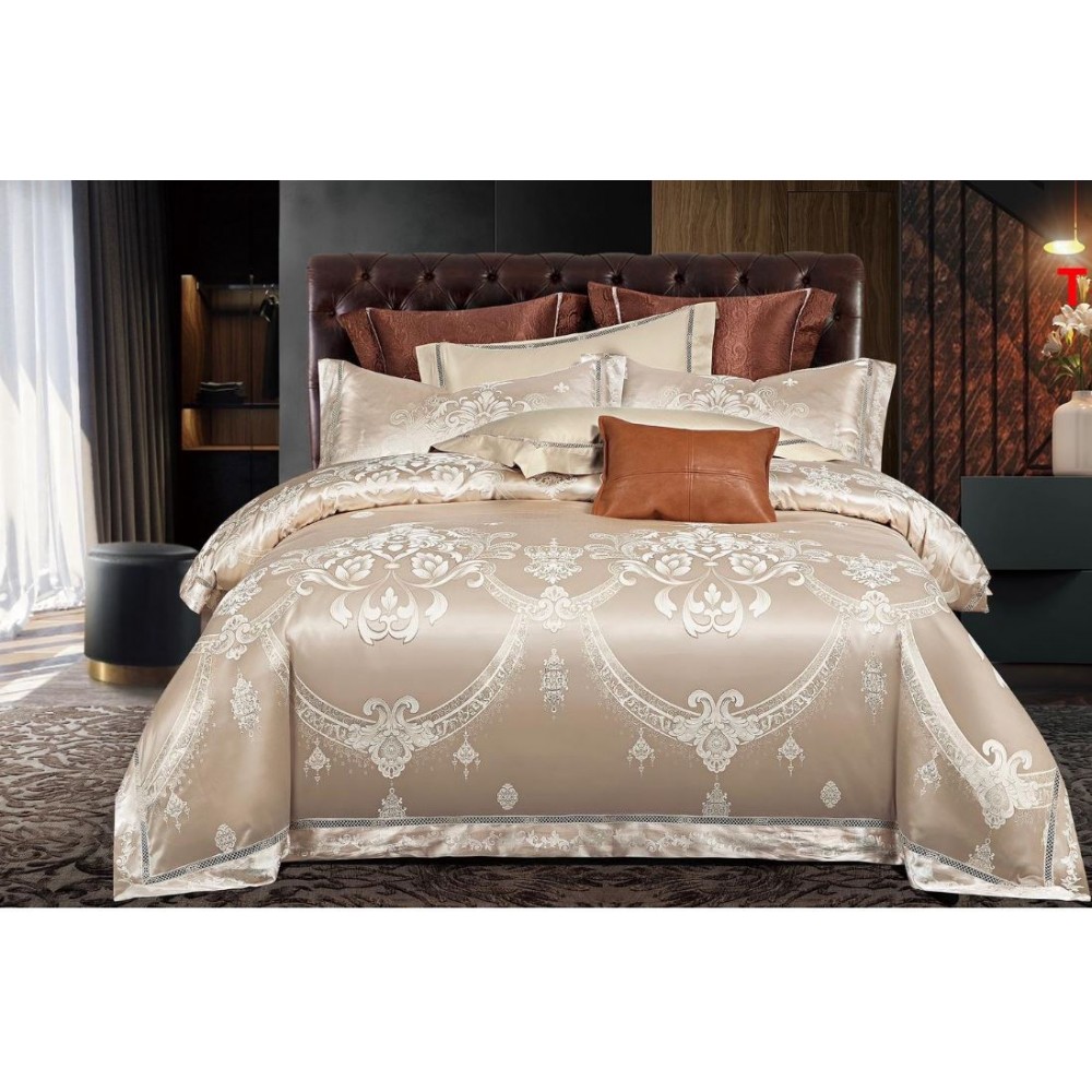 Lenjerie de pat de lux Jacquard, cu imprimeuri, 6 piese, Calitate Superioară,Luciu Elegant, 240x250cm, T-5