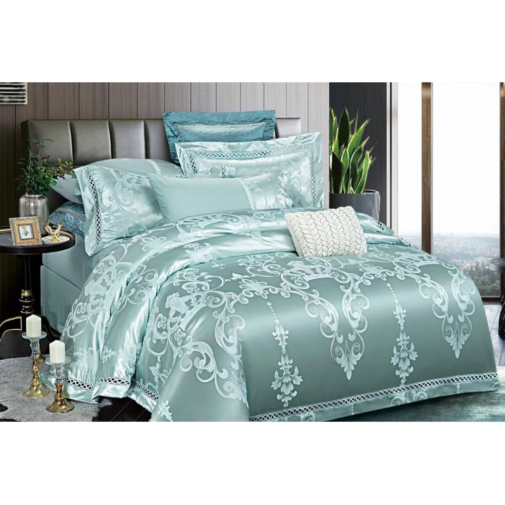 Lenjerie de pat de lux Jacquard, cu imprimeuri, 6 piese, Calitate Superioară,Luciu Elegant, 240x250cm, T-3