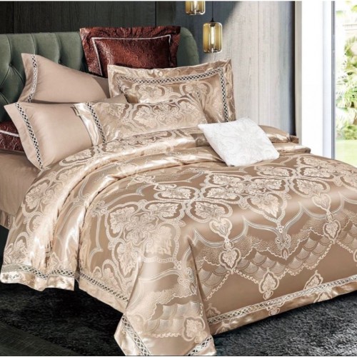 Lenjerie de pat de lux Jacquard, cu imprimeuri, 6 piese, Calitate Superioară,Luciu Elegant, 240x250cm, T-2