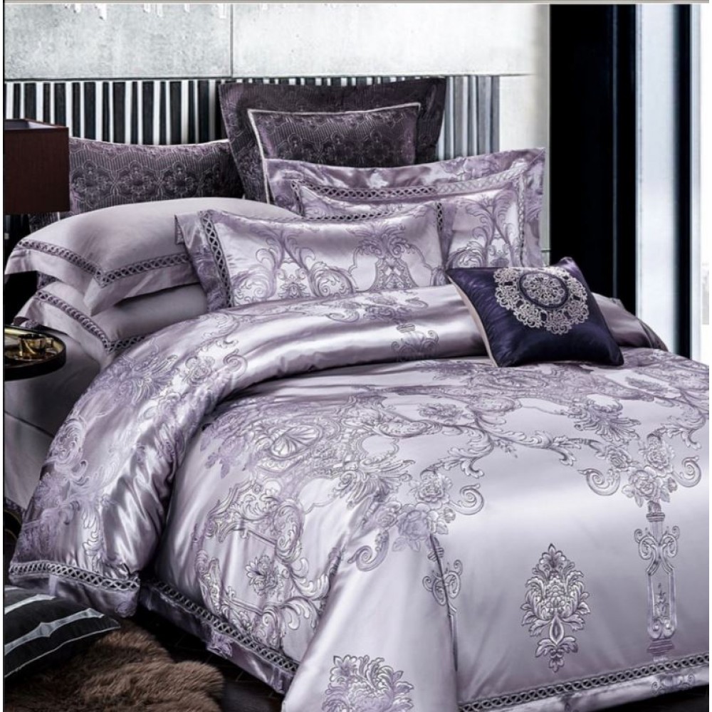 Lenjerie de pat de lux Jacquard, cu imprimeuri, 6 piese, Calitate Superioară,Luciu Elegant, 240x250cm, T-1