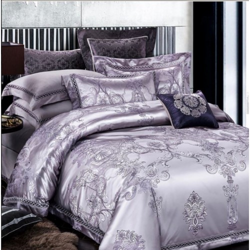 Lenjerie de pat de lux Jacquard, cu imprimeuri, 6 piese, Calitate Superioară,Luciu Elegant, 240x250cm, T-1