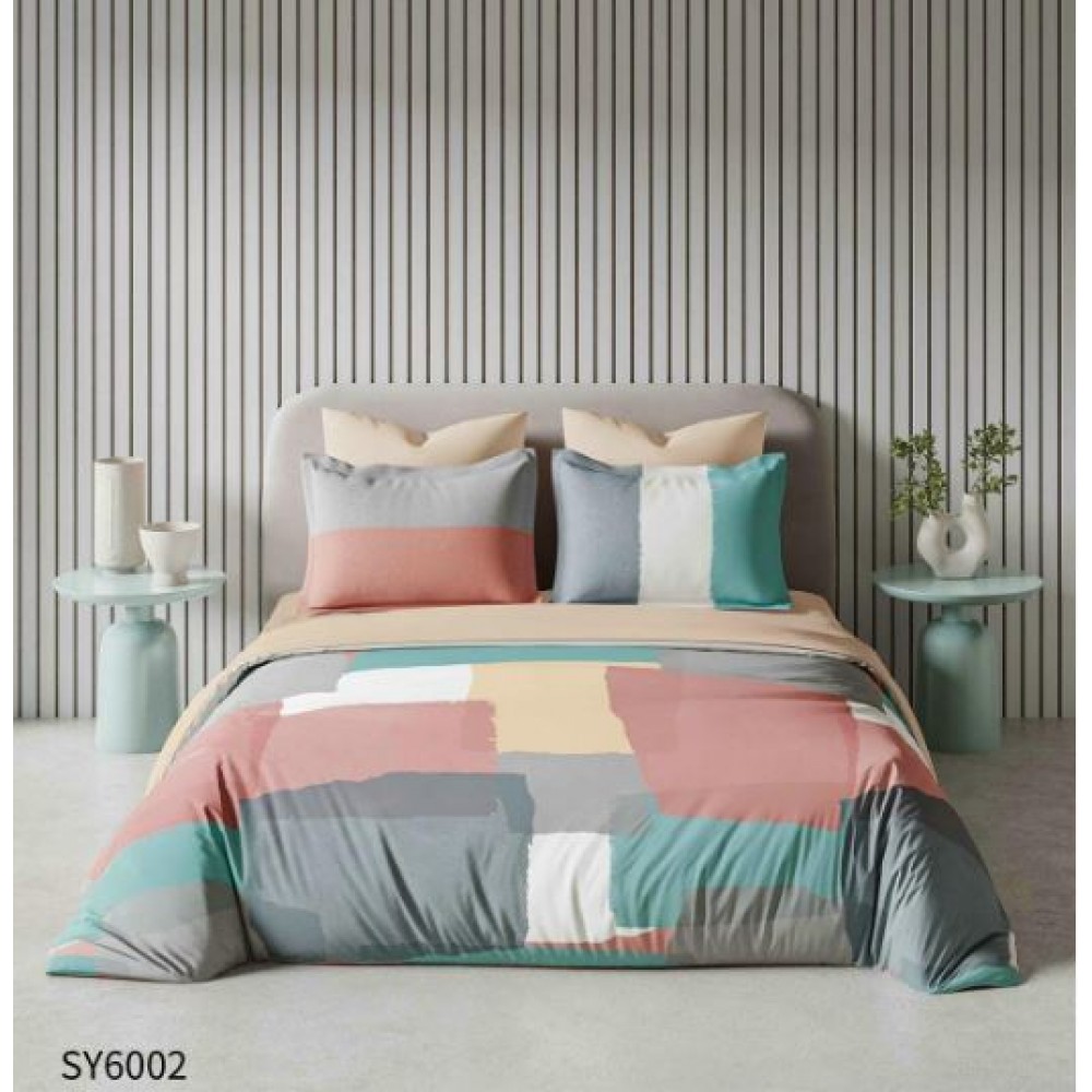Set Lenjerie Eleganta , Finet, imprimat digital, pentru 2 persoane, 6 piese, Cearceaf de pat cu elastic 180x200 cm, Cearceaf pilota 200x230 cm, 2 fete perna 70x70 cm, 2 fete perna 55x80 cm, SY-6002