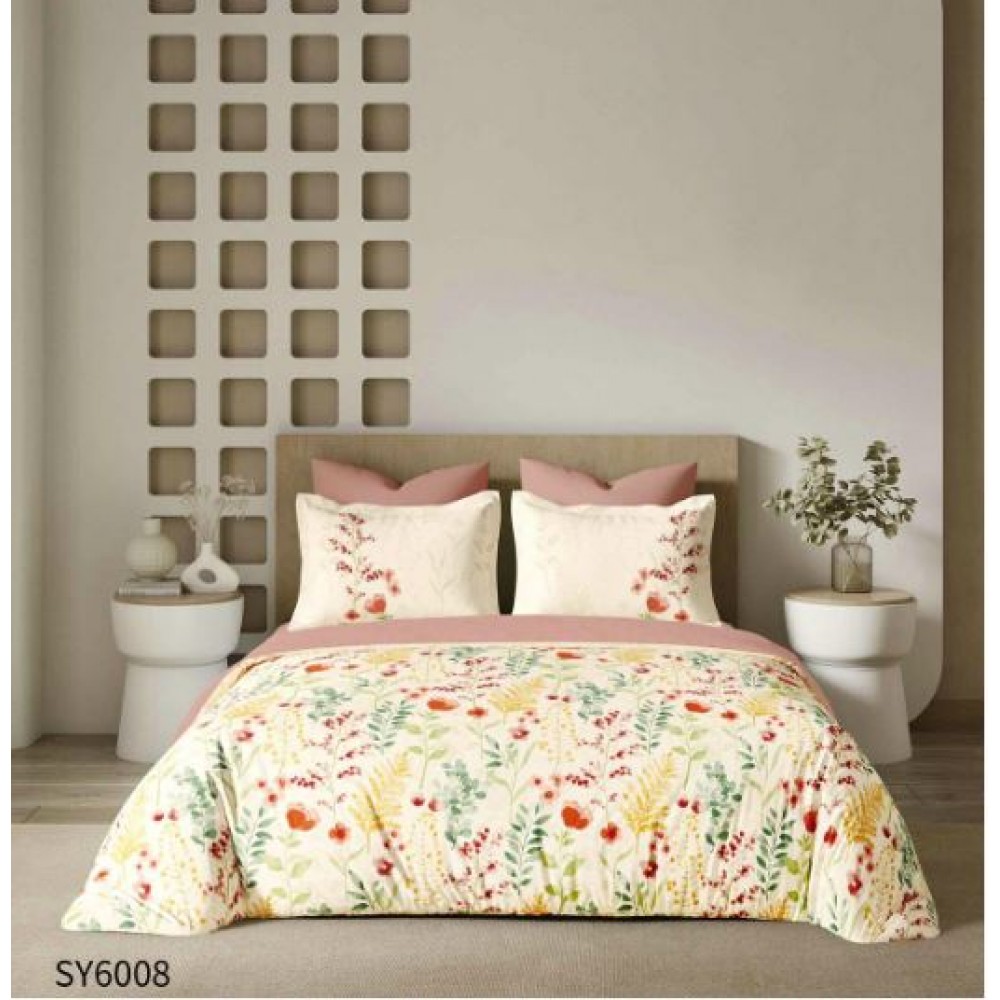 Set Lenjerie Eleganta , Finet, imprimat digital, pentru 2 persoane, 6 piese, Cearceaf de pat cu elastic 180x200 cm, Cearceaf pilota 200x230 cm, 2 fete perna 70x70 cm, 2 fete perna 55x80 cm, SY-6008