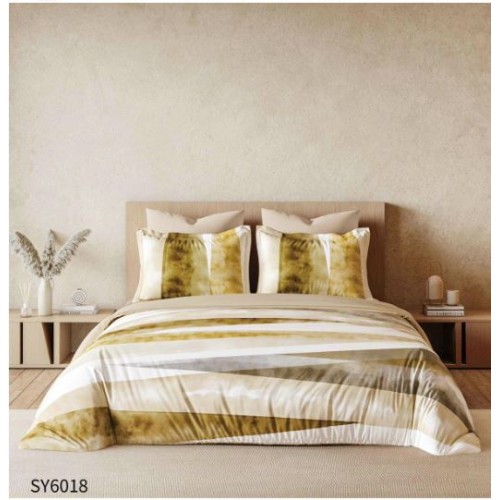 Set Lenjerie Eleganta , Finet, imprimat digital, pentru 2 persoane, 6 piese, Cearceaf de pat cu elastic 180x200 cm, Cearceaf pilota 200x230 cm, 2 fete perna 70x70 cm, 2 fete perna 55x80 cm, SY-6018