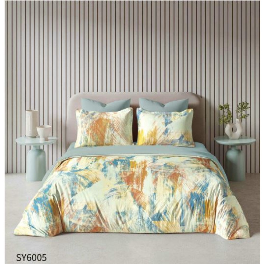 Set Lenjerie Eleganta , Finet, imprimat digital, pentru 2 persoane, 6 piese, Cearceaf de pat cu elastic 180x200 cm, Cearceaf pilota 200x230 cm, 2 fete perna 70x70 cm, 2 fete perna 55x80 cm, SY-6005