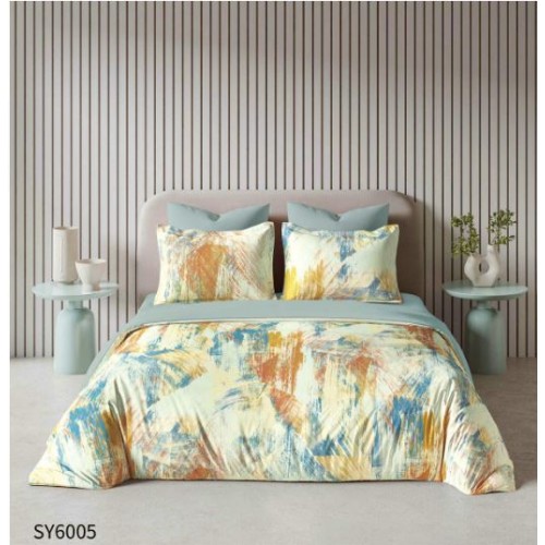 Set Lenjerie Eleganta , Finet, imprimat digital, pentru 2 persoane, 6 piese, Cearceaf de pat cu elastic 180x200 cm, Cearceaf pilota 200x230 cm, 2 fete perna 70x70 cm, 2 fete perna 55x80 cm, SY-6005