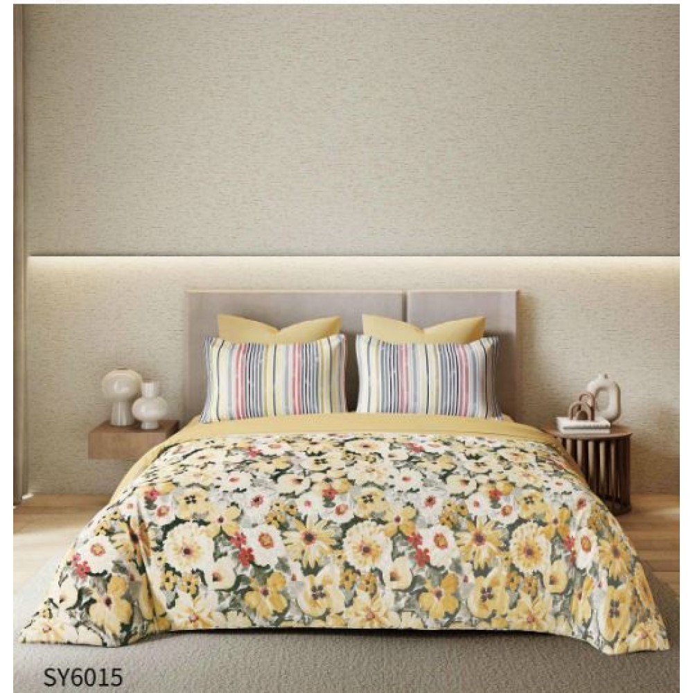 Set Lenjerie Eleganta , Finet, imprimat digital, pentru 2 persoane, 6 piese, Cearceaf de pat cu elastic 180x200 cm, Cearceaf pilota 200x230 cm, 2 fete perna 70x70 cm, 2 fete perna 55x80 cm, SY-6015