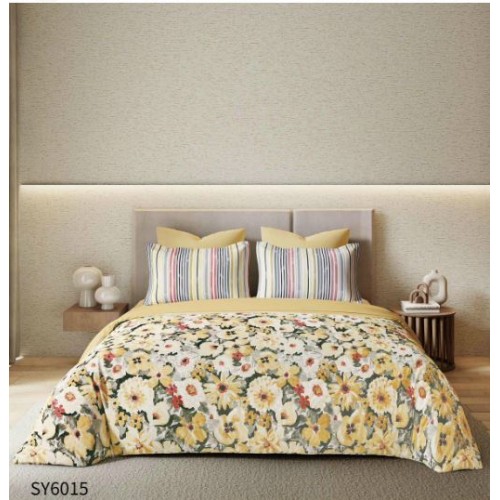 Set Lenjerie Eleganta , Finet, imprimat digital, pentru 2 persoane, 6 piese, Cearceaf de pat cu elastic 180x200 cm, Cearceaf pilota 200x230 cm, 2 fete perna 70x70 cm, 2 fete perna 55x80 cm, SY-6015