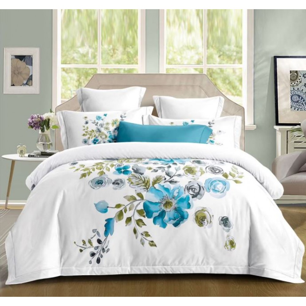 Set Lenjerie Eleganta din Bumbac, cu imprimeu deosebit, pentru pat dublu, 4 piese: Cearceaf de pat cu elastic 180 x 200 cm, Cearceaf pilota 200 x 230 cm, 2 fete de perna 55 x 80 cm, F007