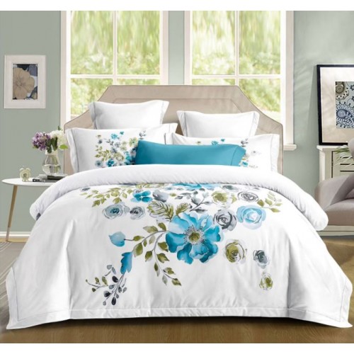Set Lenjerie Eleganta din Bumbac, cu imprimeu deosebit, pentru pat dublu, 4 piese: Cearceaf de pat cu elastic 180 x 200 cm, Cearceaf pilota 200 x 230 cm, 2 fete de perna 55 x 80 cm, F007