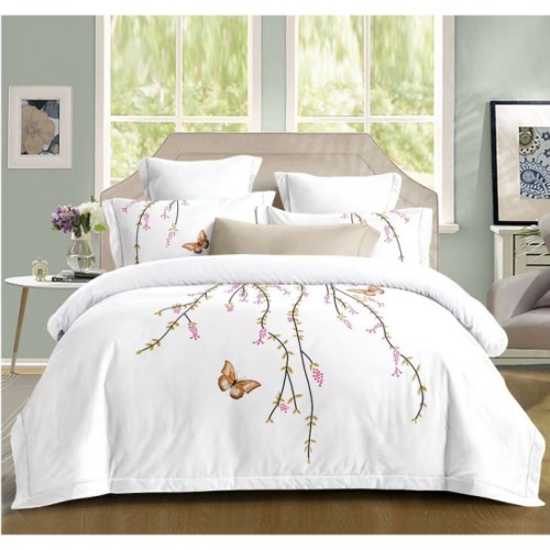Set Lenjerie Eleganta din Bumbac, cu imprimeu deosebit, pentru pat dublu, 4 piese: Cearceaf de pat cu elastic 180 x 200 cm, Cearceaf pilota 200 x 230 cm, 2 fete de perna 55 x 80 cm, F005