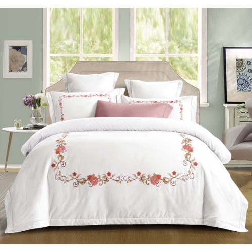Set Lenjerie Eleganta din Bumbac, cu imprieu deosebit, pentru pat dublu, 4 piese: Cearceaf de pat cu elastic 180 x 200 cm, Cearceaf pilota 200 x 230 cm, 2 fete de perna 55 x 80 cm, BG8008