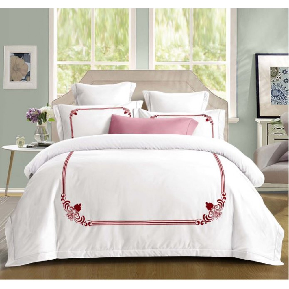 Set Lenjerie Eleganta din Bumbac, cu imprieu deosebit, pentru pat dublu, 4 piese: Cearceaf de pat cu elastic 180 x 200 cm, Cearceaf pilota 200 x 230 cm, 2 fete de perna 55 x 80 cm, BG8012