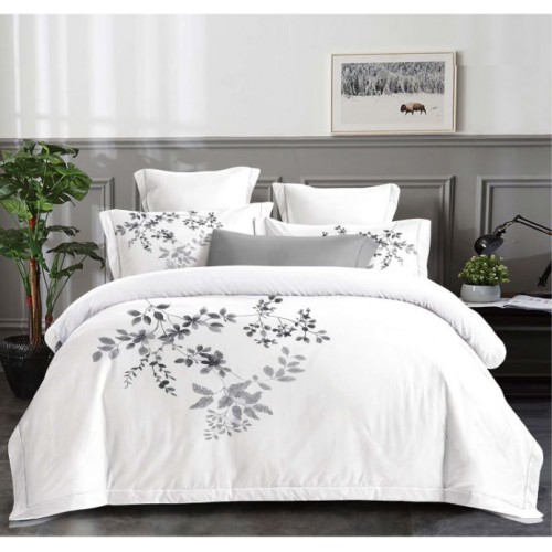 Set Lenjerie Eleganta din Bumbac, cu imprieu deosebit, pentru pat dublu, 4 piese: Cearceaf de pat cu elastic 180 x 200 cm, Cearceaf pilota 200 x 230 cm, 2 fete de perna 55 x 80 cm, BG8016