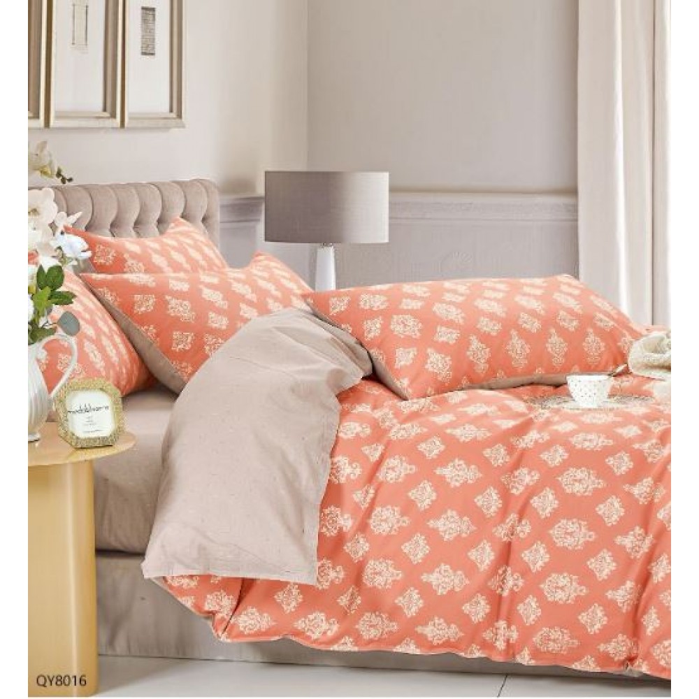 Set Lenjerie Eleganta din Bumbac, cu imprimeu deosebit, pentru pat dublu, 4 piese: Cearceaf de pat cu elastic 180 x 200 cm, Cearceaf pilota 200 x 230 cm, 2 fete de perna 50 x 70 cm, QY8016