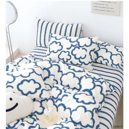 Set Lenjerie Eleganta din Bumbac, cu imprimeu deosebit, pentru pat dublu, 4 piese: Cearceaf de pat cu elastic 180 x 200 cm, Cearceaf pilota 200 x 230 cm, 2 fete de perna 50 x 70 cm, QY8014