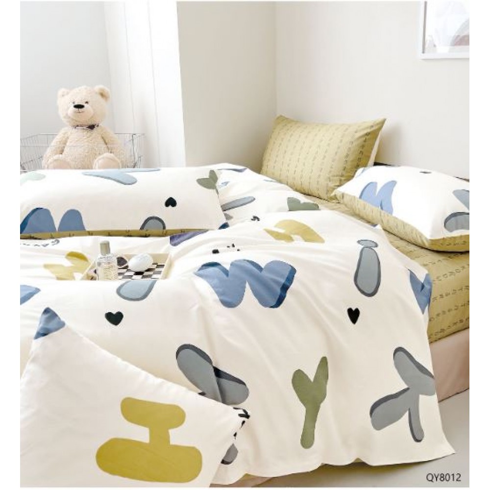 Set Lenjerie Eleganta din Bumbac, cu imprimeu deosebit, pentru pat dublu, 4 piese: Cearceaf de pat cu elastic 180 x 200 cm, Cearceaf pilota 200 x 230 cm, 2 fete de perna 50 x 70 cm, QY8012