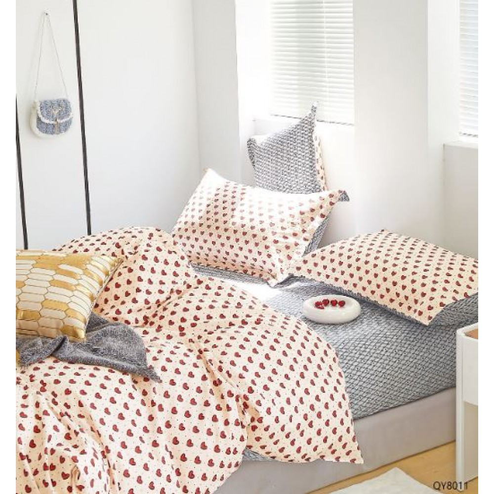 Set Lenjerie Eleganta din Bumbac, cu imprimeu deosebit, pentru pat dublu, 4 piese: Cearceaf de pat cu elastic 180 x 200 cm, Cearceaf pilota 200 x 230 cm, 2 fete de perna 50 x 70 cm, QY8011