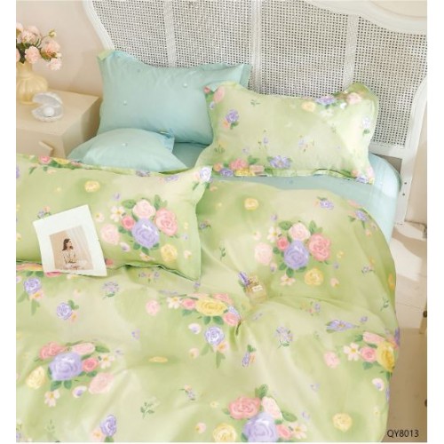 Set Lenjerie Eleganta din Bumbac, cu imprimeu deosebit, pentru pat dublu, 4 piese: Cearceaf de pat cu elastic 180 x 200 cm, Cearceaf pilota 200 x 230 cm, 2 fete de perna 50 x 70 cm, QY8013