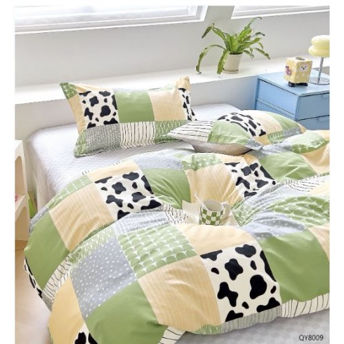 Set Lenjerie Eleganta din Bumbac, cu imprimeu deosebit, pentru pat dublu, 4 piese: Cearceaf de pat cu elastic 180 x 200 cm, Cearceaf pilota 200 x 230 cm, 2 fete de perna 50 x 70 cm, QY8009