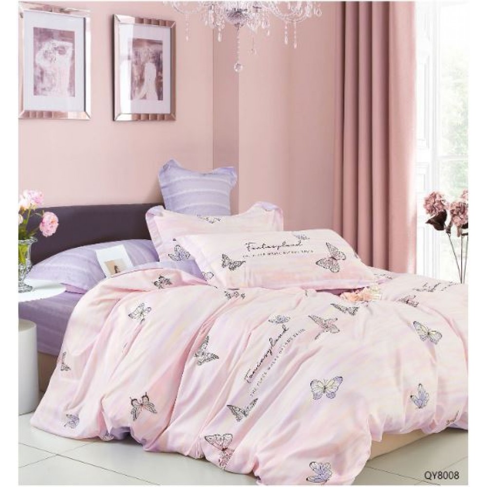 Set Lenjerie Eleganta din Bumbac, cu imprimeu deosebit, pentru pat dublu, 4 piese: Cearceaf de pat cu elastic 180 x 200 cm, Cearceaf pilota 200 x 230 cm, 2 fete de perna 50 x 70 cm, QY8008