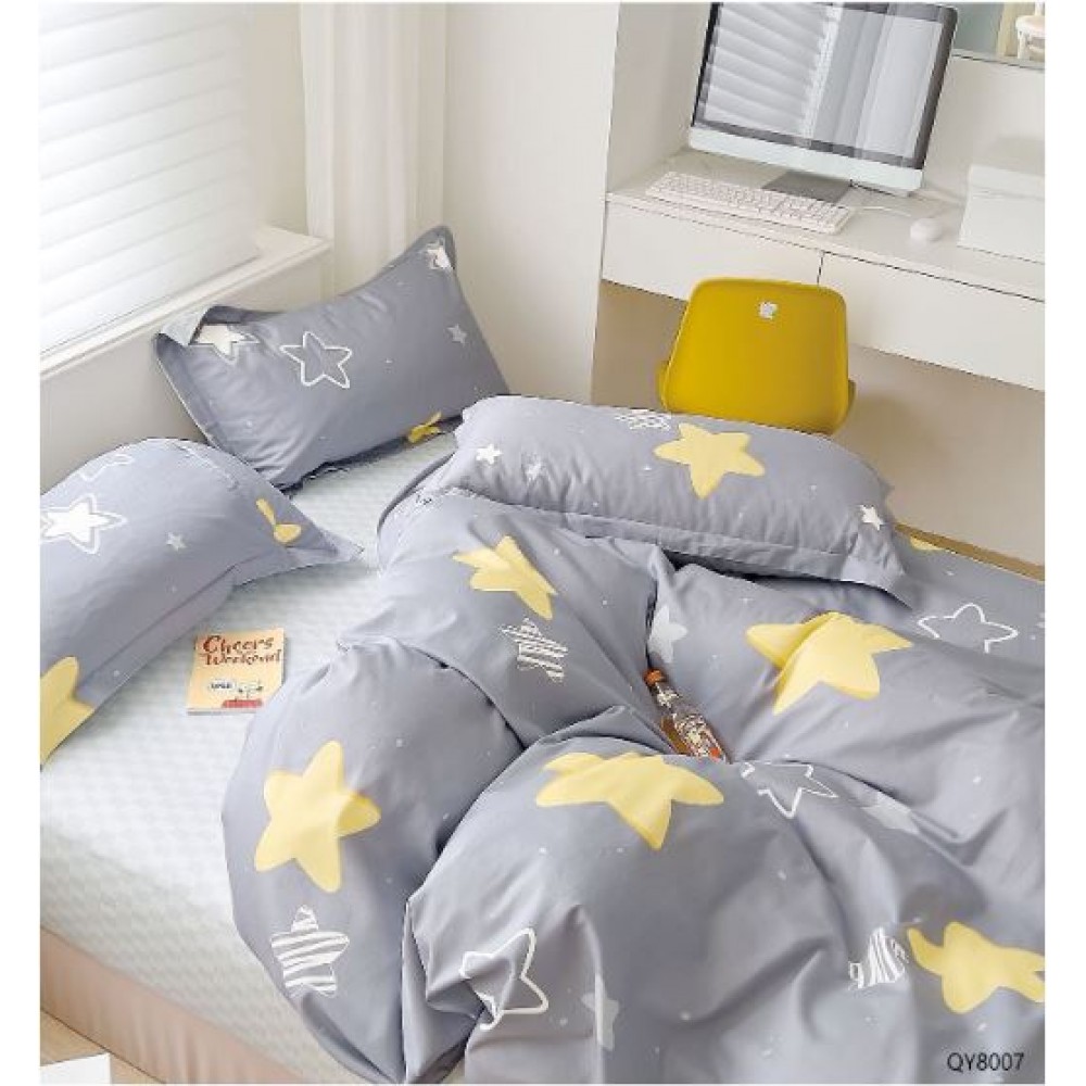 Set Lenjerie Eleganta din Bumbac, cu imprimeu deosebit, pentru pat dublu, 4 piese: Cearceaf de pat cu elastic 180 x 200 cm, Cearceaf pilota 200 x 230 cm, 2 fete de perna 50 x 70 cm, QY8007