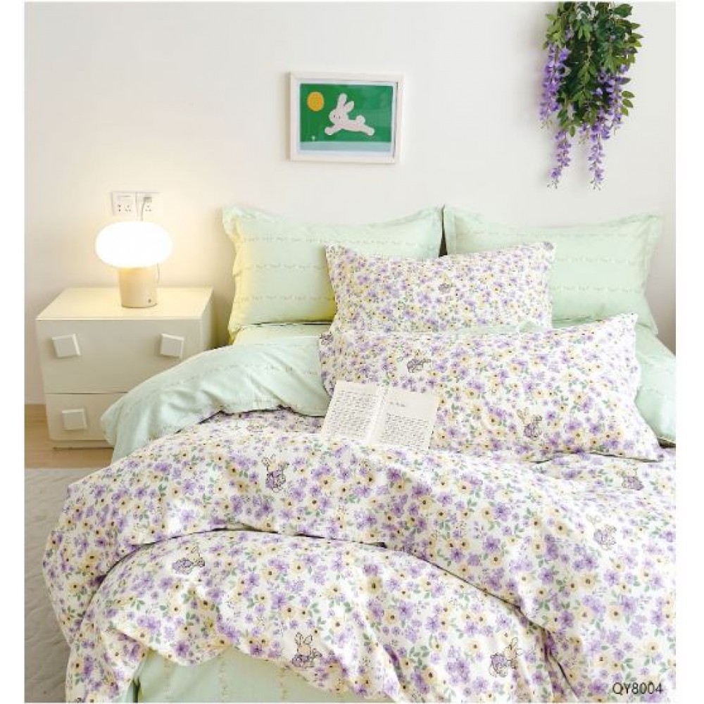 Set Lenjerie Eleganta din Bumbac, cu imprimeu deosebit, pentru pat dublu, 4 piese: Cearceaf de pat cu elastic 180 x 200 cm, Cearceaf pilota 200 x 230 cm, 2 fete de perna 50 x 70 cm, QY8004