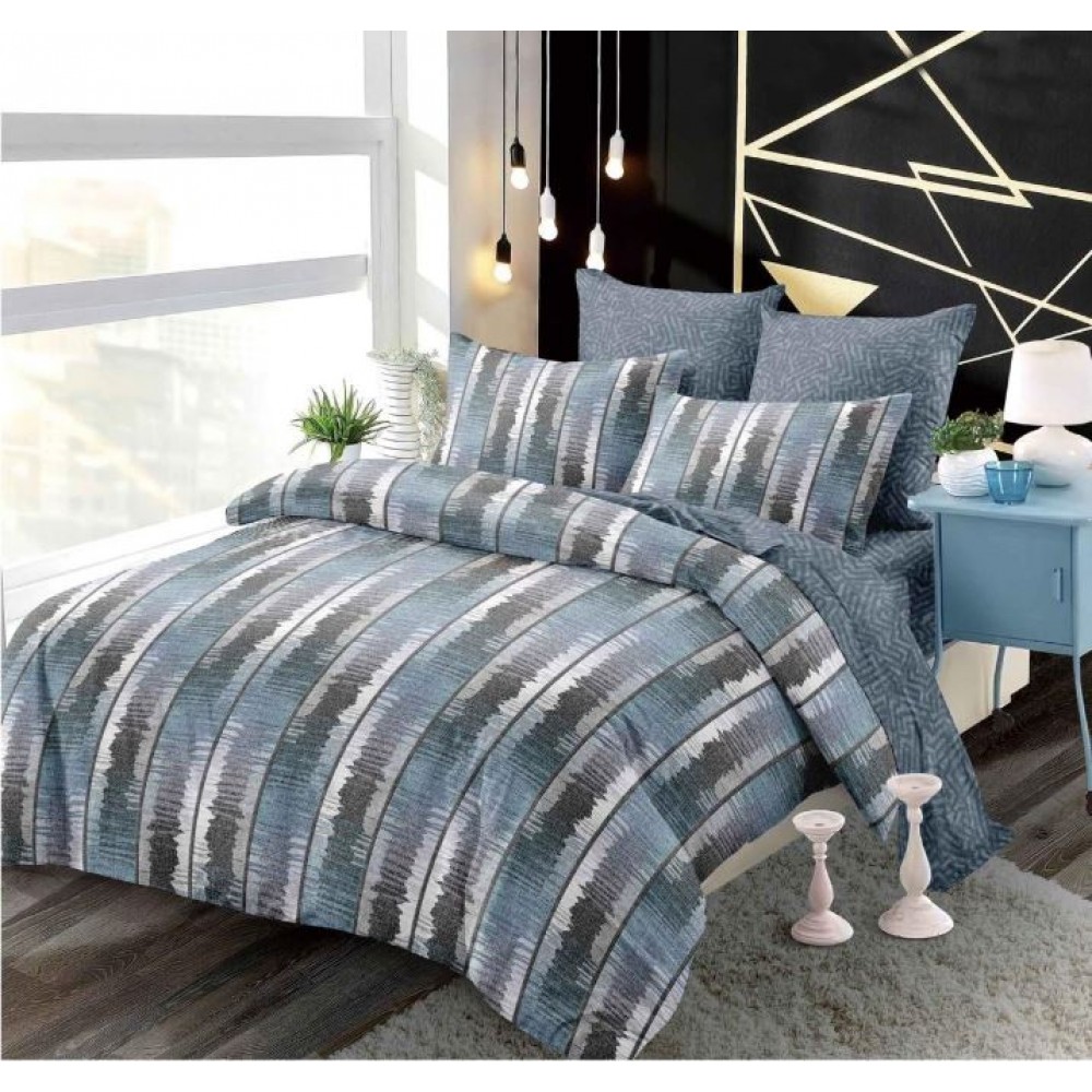 Set Lenjerie Eleganta din Finet , cu imprimeu deosebit, pentru pat dublu, 6 piese: Cearceaf de pat cu elastic 180 x 200 cm, Cearceaf pilota 200 x 230 cm, 2 fete de perna 55 x 80 cm, 2 fete de perna 70 x 70 cm, BB-142