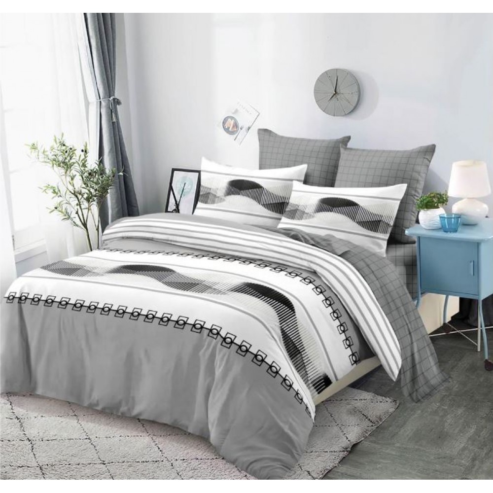 Set Lenjerie Eleganta din Finet , cu imprimeu deosebit, pentru pat dublu, 6 piese: Cearceaf de pat cu elastic 180 x 200 cm, Cearceaf pilota 200 x 230 cm, 2 fete de perna 55 x 80 cm, 2 fete de perna 70 x 70 cm, BB-832