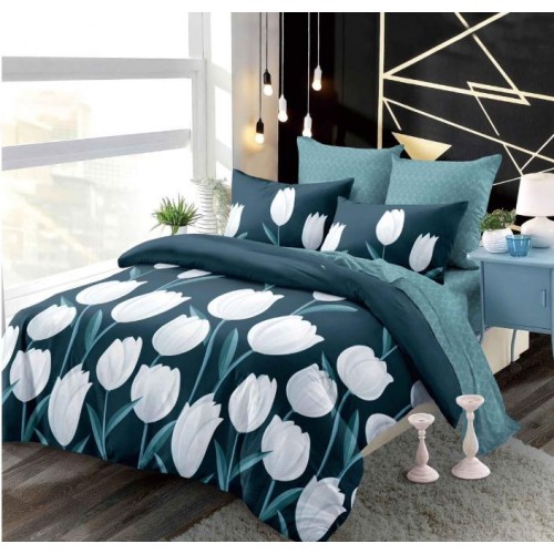 Set Lenjerie Eleganta din Finet , cu imprimeu deosebit, pentru pat dublu, 6 piese: Cearceaf de pat cu elastic 180 x 200 cm, Cearceaf pilota 200 x 230 cm, 2 fete de perna 55 x 80 cm, 2 fete de perna 70 x 70 cm, BB-929