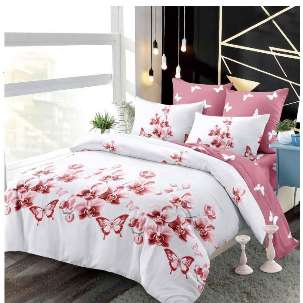 Set Lenjerie Eleganta din Finet , cu imprimeu deosebit, pentru pat dublu, 6 piese: Cearceaf de pat cu elastic 180 x 200 cm, Cearceaf pilota 200 x 230 cm, 2 fete de perna 55 x 80 cm, 2 fete de perna 70 x 70 cm, BB-932