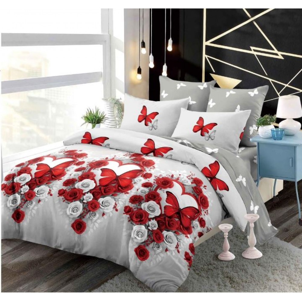 Set Lenjerie Eleganta din Finet , cu imprimeu deosebit, pentru pat dublu, 6 piese: Cearceaf de pat cu elastic 180 x 200 cm, Cearceaf pilota 200 x 230 cm, 2 fete de perna 55 x 80 cm, 2 fete de perna 70 x 70 cm, BB-933