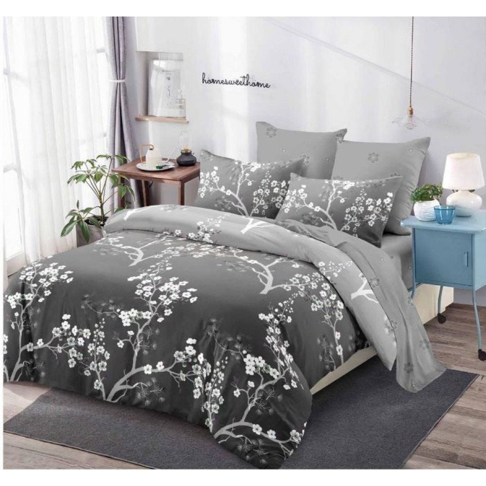 Set Lenjerie Eleganta din Finet , cu imprimeu deosebit, pentru pat dublu, 6 piese: Cearceaf de pat cu elastic 180 x 200 cm, Cearceaf pilota 200 x 230 cm, 2 fete de perna 55 x 80 cm, 2 fete de perna 70 x 70 cm, BB-954