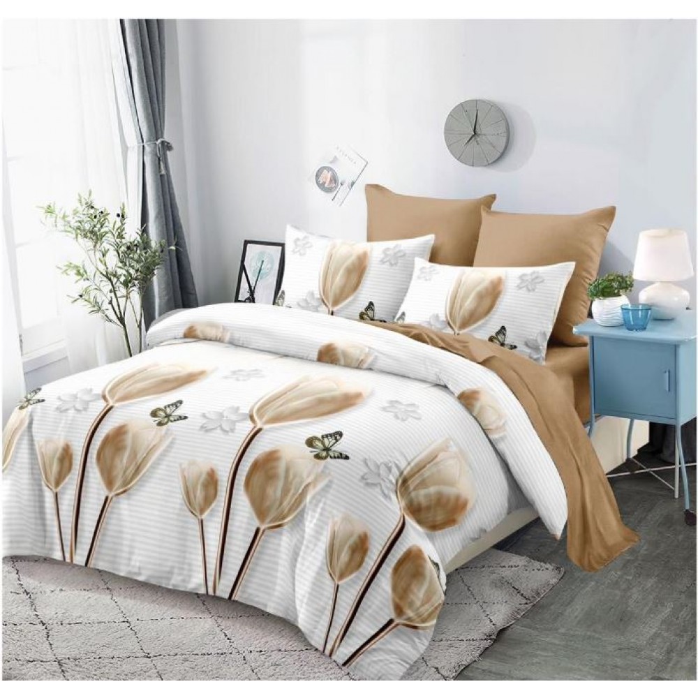 Set Lenjerie Eleganta din Finet , cu imprimeu deosebit, pentru pat dublu, 6 piese: Cearceaf de pat cu elastic 180 x 200 cm, Cearceaf pilota 200 x 230 cm, 2 fete de perna 55 x 80 cm, 2 fete de perna 70 x 70 cm, BB-961