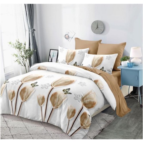 Set Lenjerie Eleganta din Finet , cu imprimeu deosebit, pentru pat dublu, 6 piese: Cearceaf de pat cu elastic 180 x 200 cm, Cearceaf pilota 200 x 230 cm, 2 fete de perna 55 x 80 cm, 2 fete de perna 70 x 70 cm, BB-961