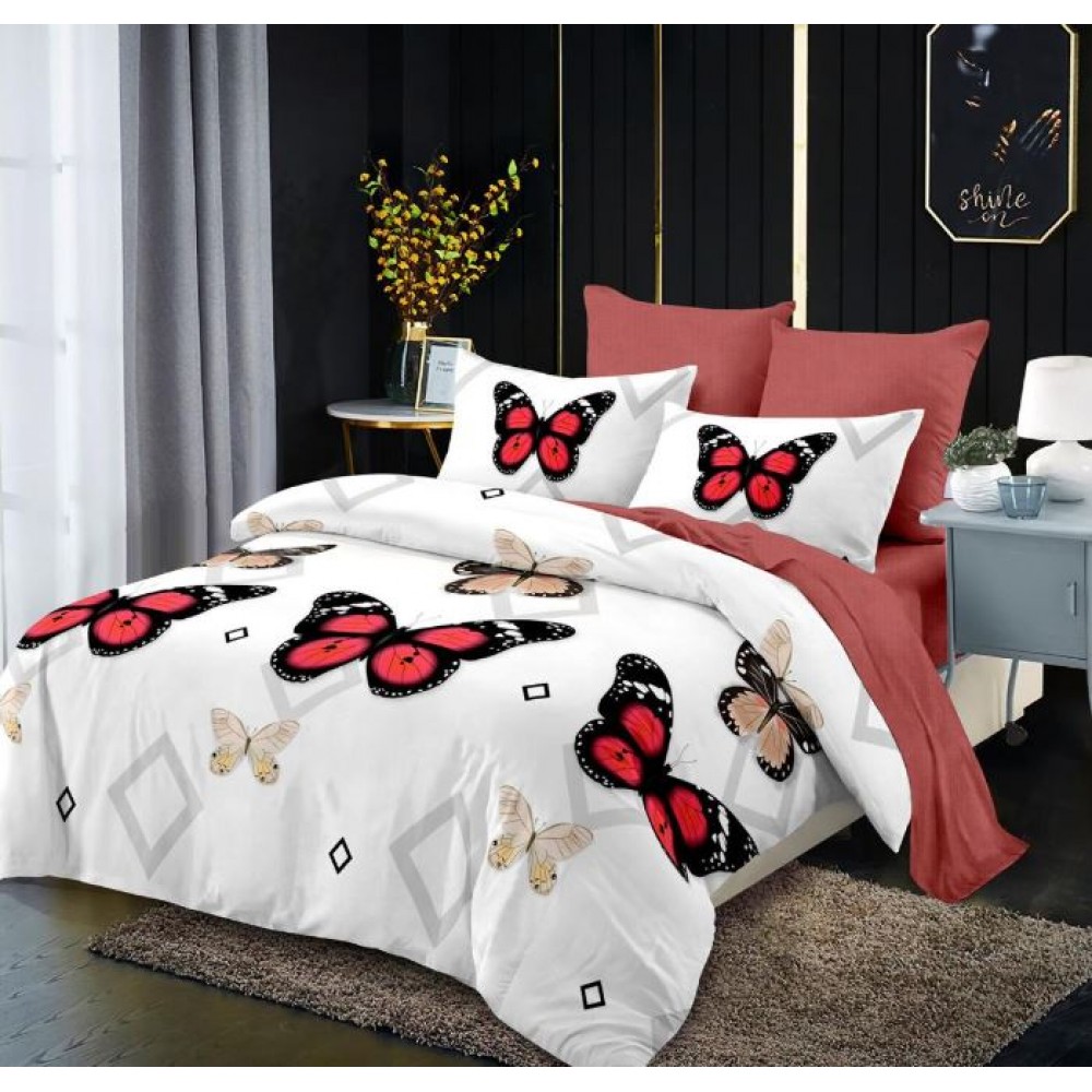 Set Lenjerie Eleganta din Finet , cu imprimeu deosebit, pentru pat dublu, 6 piese: Cearceaf de pat cu elastic 180 x 200 cm, Cearceaf pilota 200 x 230 cm, 2 fete de perna 55 x 80 cm, 2 fete de perna 70 x 70 cm, BB-935
