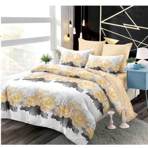 Set Lenjerie Eleganta din Finet , cu imprimeu deosebit, pentru pat dublu, 6 piese: Cearceaf de pat cu elastic 180 x 200 cm, Cearceaf pilota 200 x 230 cm, 2 fete de perna 55 x 80 cm, 2 fete de perna 70 x 70 cm, BB-995